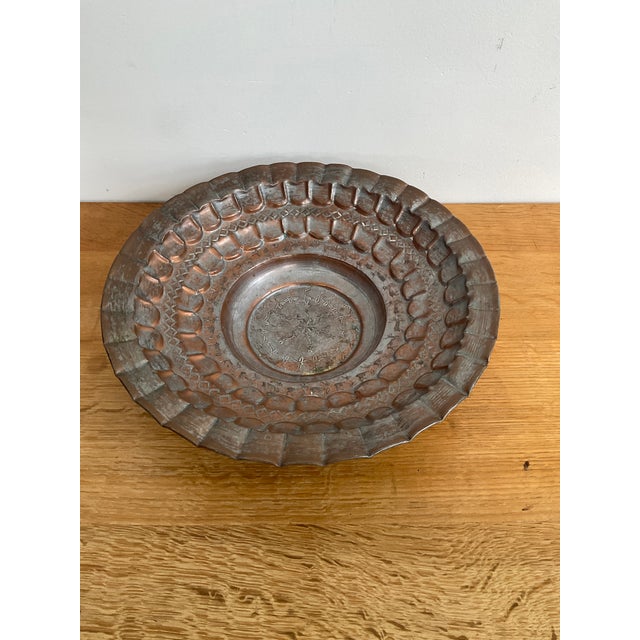 Vintage Hand Hammered Egyptian Copper Bowl With Etchings For Sale - Image 4 of 11