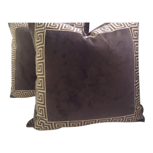 Brown Velvet Pillows With Brown & Cream Greek Key Trim a Pair Chairish