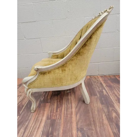 French Hollywood Regency French Carved Tufted Back Lounge Chairs - Pair For Sale - Image 3 of 11