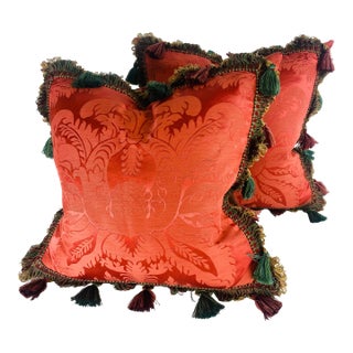 Elegant Scalamandre Tasseled Silk Pillows/a Pair For Sale