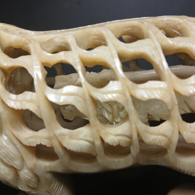 White Antique Chinese Soapstone Carving Lion Inside a Lion Incredible! For Sale - Image 8 of 9