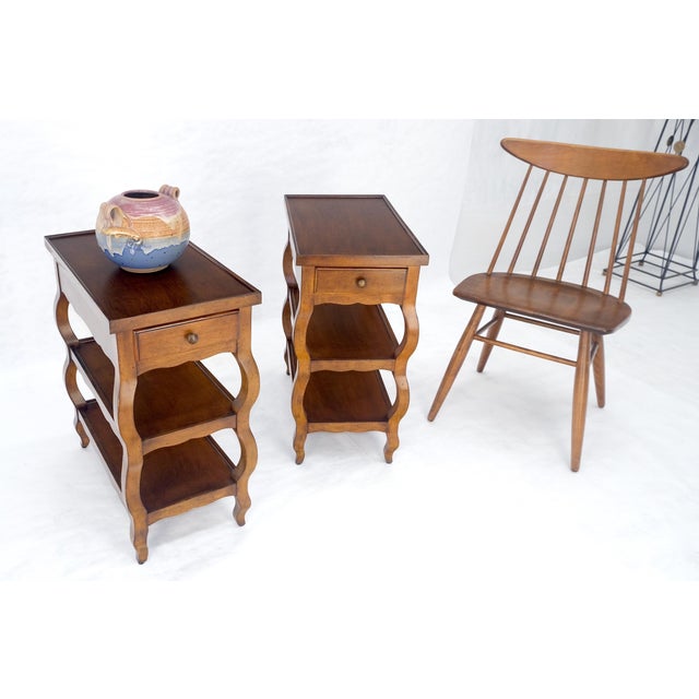 Baroque Pair of Baker 3 Tier One Drawer Rectangle Side End Tables Stands MINT For Sale - Image 3 of 13