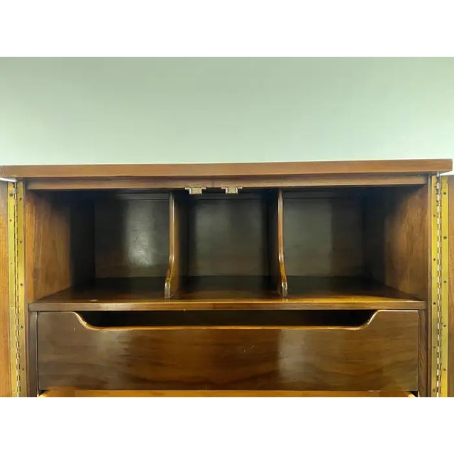 Mid-Century Modern American of Martinsville Walnut High Boy Dresser or Armoire For Sale - Image 10 of 18