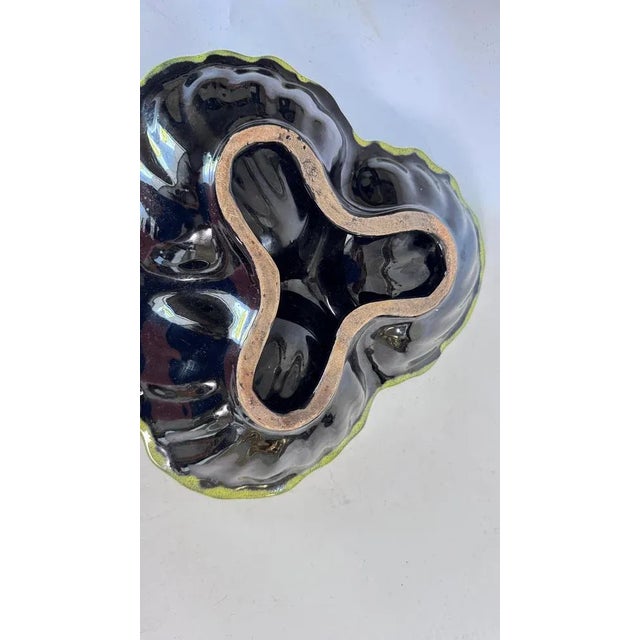 Yellow and Black Ceramic Catchall with 3 Compartments from Vallauris, 1970s For Sale - Image 4 of 17