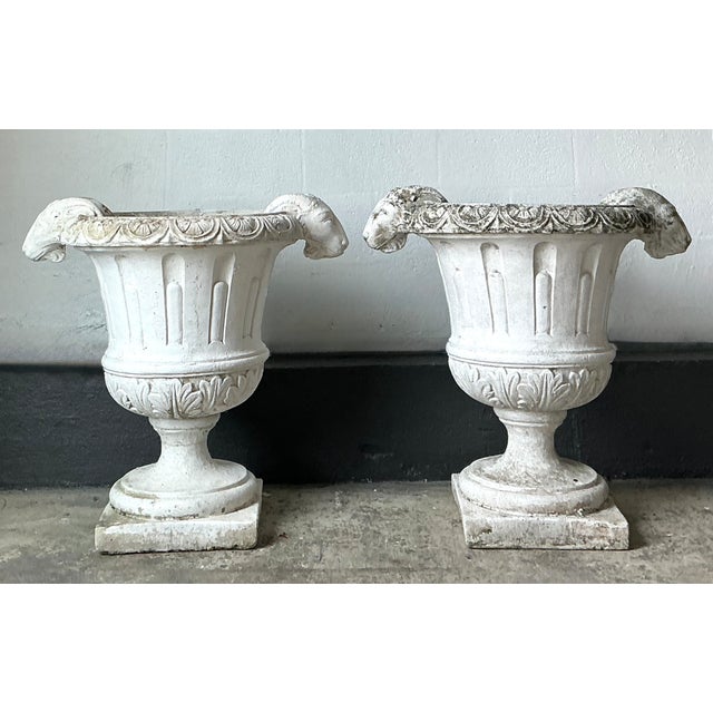 Sculpture Materials Vintage Cement Ram's Head Planters - Pair For Sale - Image 7 of 12