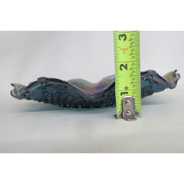 Mid-Century Modern Mid 20th Century Indiana Carnival Glass Blue Iridescent Dish Shallow Bowl Ruffled Edge 4806b For Sale - Image 3 of 10