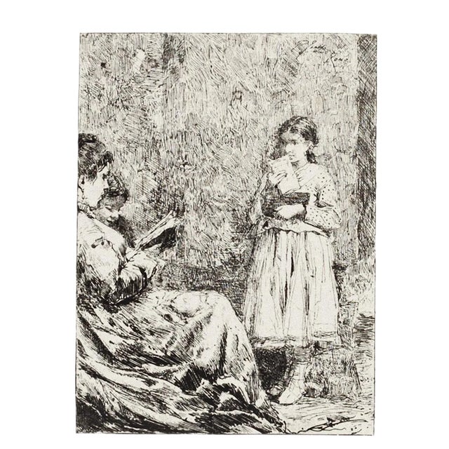 Pio Joris - the Reading - Original Etching - Early 20th Century For Sale