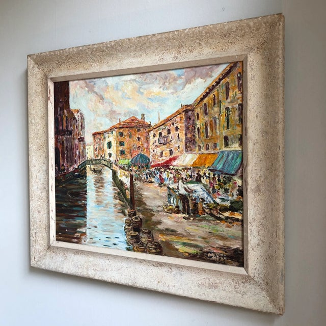 1950s 1954 Venetian Cityscape Oil Painting, Framed For Sale - Image 5 of 13