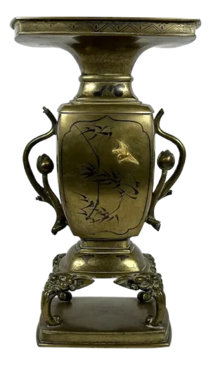 19th Century Meiji Japanese Bronze Ikebana Vase: Mixed Metals Usubata