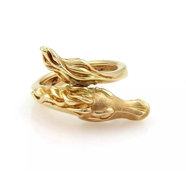 This is a lovely and detailed designed horse head bypass ring, it is crafted from solid 14k yellow with a polished and...
