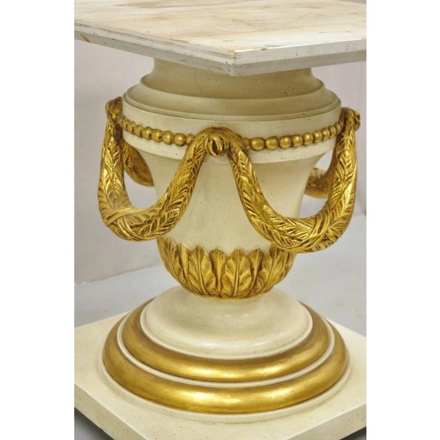 Late 20th Century Italian Regency Cream & Gold Gilt Lacquered Urn Pedestal Dining Table - 3 Leaves For Sale - Image 4 of 16