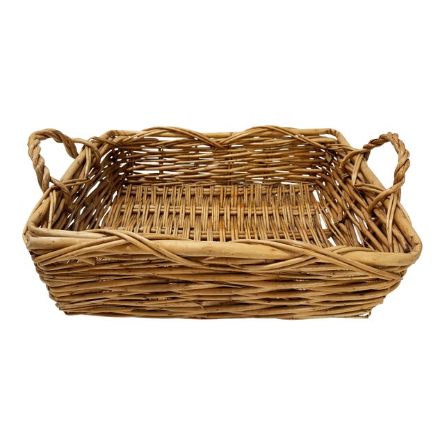 Vintage Woven Wicker Handled Basket For Sale