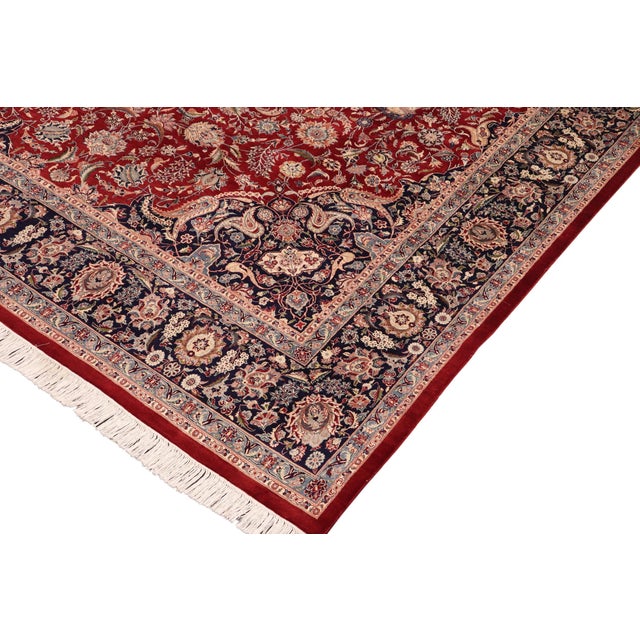 Shabby Chic Traditional Kazveen Pak-Persian Red/Blue Wool&Silk Rug - 10'1'' X 14'1'' For Sale - Image 3 of 8