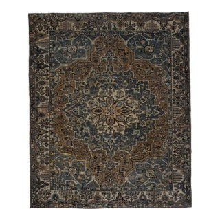 1970s Vintage Persian Handmade Wool Cotton Brown Area Rug For Sale