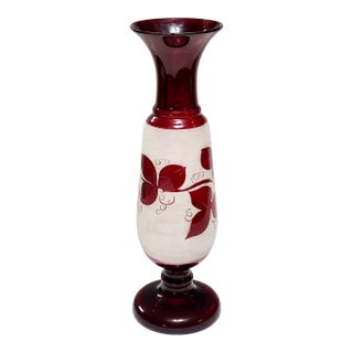 Antique Victorian Cranberry Ruby Art Glass Hand-Painted Cabinet Vase, Circa 1900 For Sale