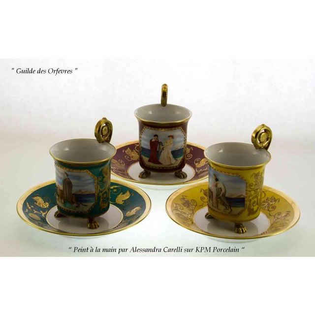 1990’s Vintage/New KPM Collectors Large Coffee Cup & Saucer With Painting Rosace Handle For Sale In New York - Image 6 of 12