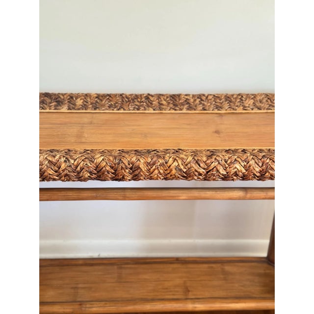 Mid 20th Century Rustic Handcrafted Wood Console Table With Woven Rattan Top For Sale - Image 4 of 12