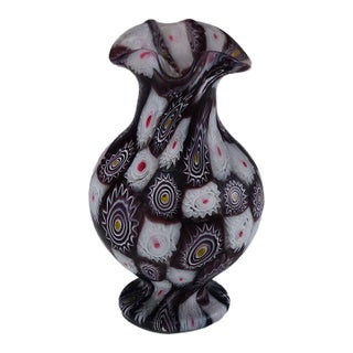 Antique Millefiori Vase in Violet and White, Fratelli Toso Murano Ca. 1920s For Sale