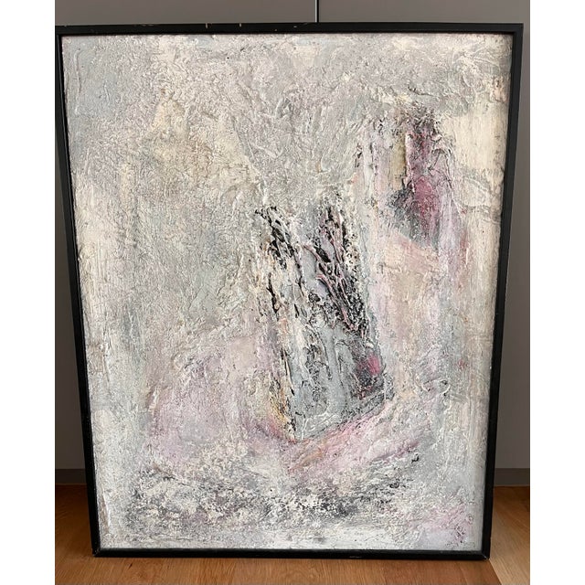 Geri Taper (Braunstein) 1968 Abstract acrylic painting with thick, impasto texture in cool whites, blues and purples....