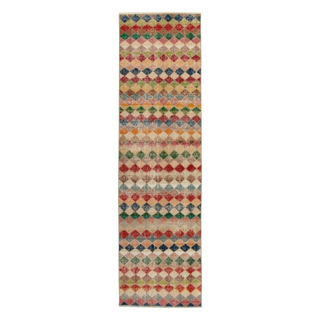 Textile Vintage 1970s Art Deco Runner in Beige-Brown, Multicolor Geometric Pattern For Sale - Image 7 of 7