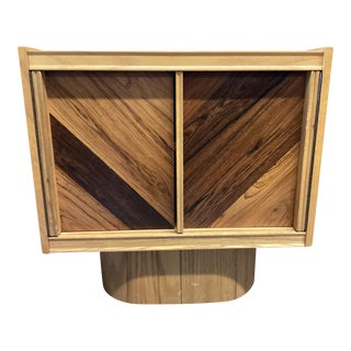 1970s Vintage Brutalist Mixed Wood Nightstand For Sale