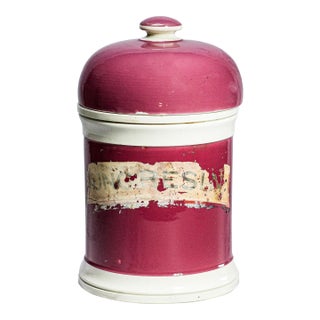 19th Century Antique Pink White Victorian Apothecary Jar With Lid For Sale