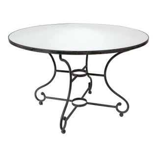 1980s Round Mirrored Top Dining Table With Hand-Forged Iron Base For Sale