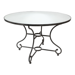 1980s Round Mirrored Top Dining Table With Hand-Forged Iron Base