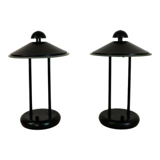 1980’s Postmodern Art Deco Saucer Table Lamps - A Pair For Sale