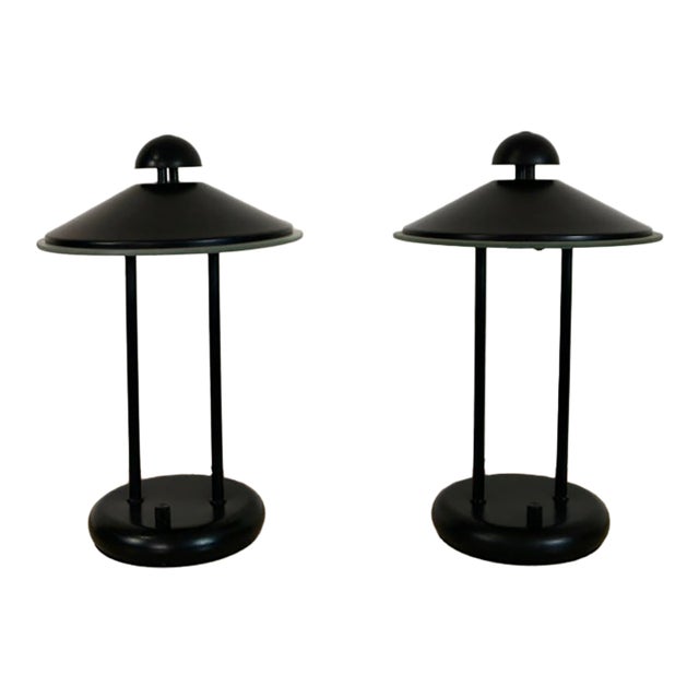 1980’s Postmodern Art Deco Saucer Table Lamps - A Pair For Sale