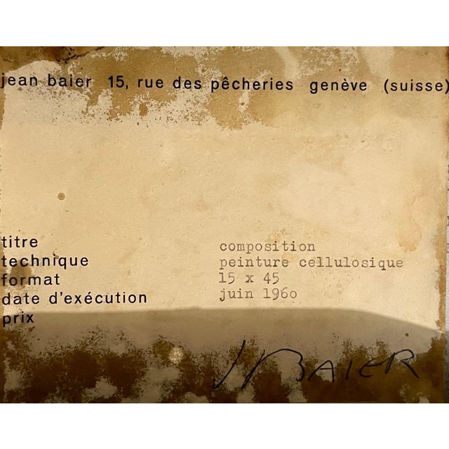 1960s Jean Baier, 1960s Swiss Postwar Contemporary Geometric Abstract Painting on Metal Jean Baier, 1960 For Sale - Image 5 of 9