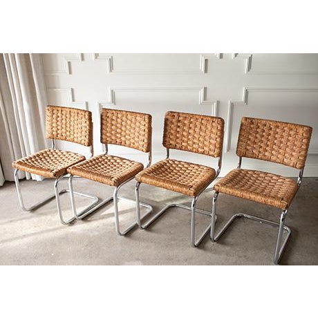 1970s Mid-Century Natural Woven and Chrome Cesca Cantilever Dining Chairs, Set of Four For Sale - Image 11 of 14