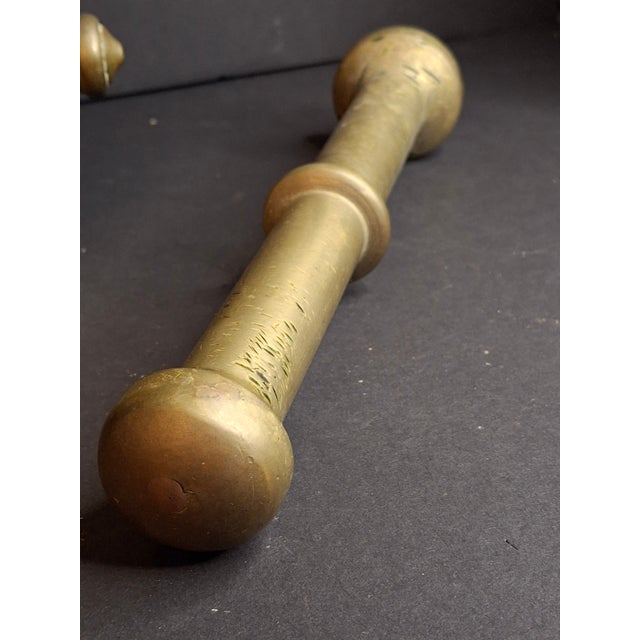 Antique Judaica Brass Mortar and Pestle Set Heavy 7.5lb Heavy Cast Found J. Greenstein Provenance For Sale - Image 15 of 18