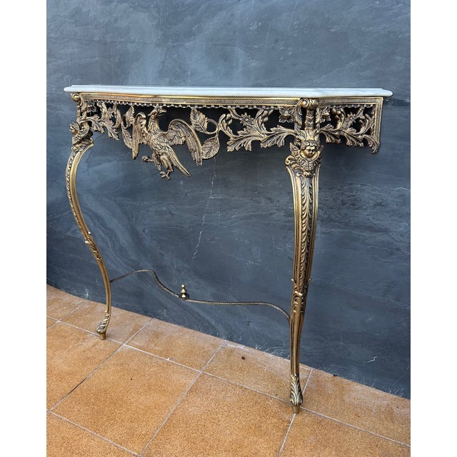 Neoclassical Gilt Bronze and Marble Console Table with Eagle, 1940s For Sale - Image 4 of 11