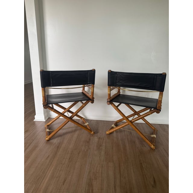 Pair of Vintage McGuire San Francisco Director Chairs in Black Leather and Oak For Sale - Image 6 of 12