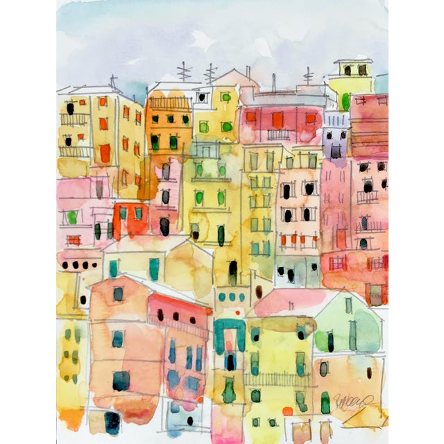 Abstract Expressionism Village A, Original Watercolor 9x12” For Sale - Image 3 of 3