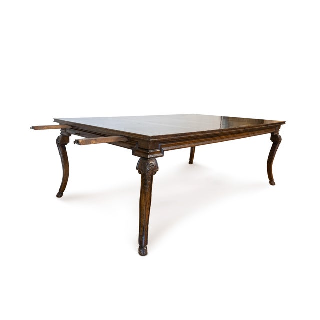 Wood 1990s Solid Wood Parquet Dining Table With Cabriole Legs & Hoof Feet – 3 Leaves For Sale - Image 7 of 17