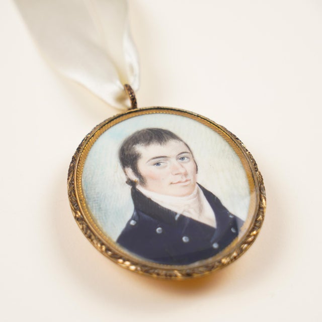 American New England Bone Portrait Miniature of a Gentleman in Shadowbox Frame, C. 1810 For Sale - Image 3 of 6
