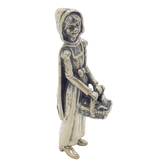 Vintage Italian Silver Little Red Riding Hood Figurine from Arezzo, 1970s For Sale