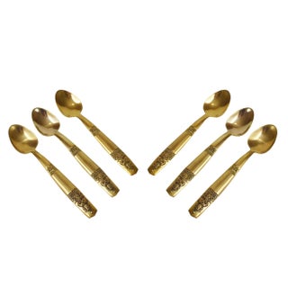 Vintage S.King's Bee Solid Nickel Gold Bronze Teaspoon Set in Box - 6 Pieces For Sale