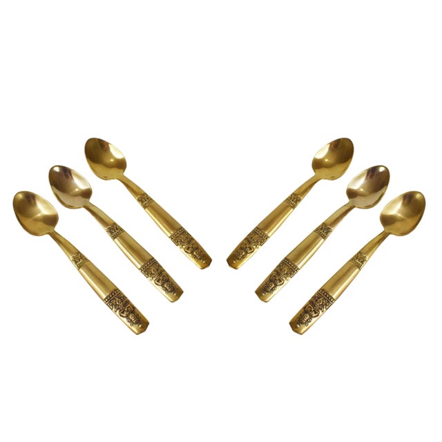 Vintage S.King's Bee Solid Nickel Gold Bronze Teaspoon Set in Box - 6 Pieces For Sale