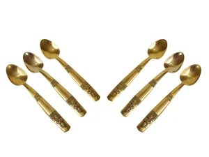 Vintage S.King's Bee Solid Nickel Gold Bronze Teaspoon Set in Box - 6 Pieces