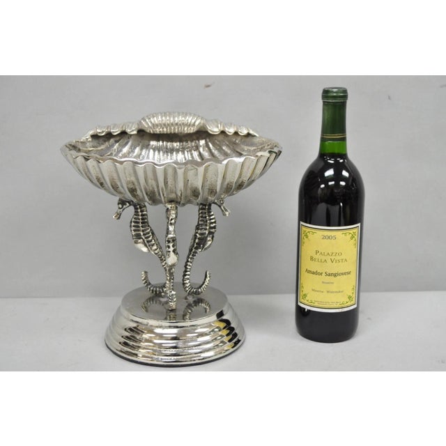 Decorative Nautical Silver Plated Seahorse Clamshell Pedestal Compote Candy Dish. Circa 21st Century, Pre-owned....