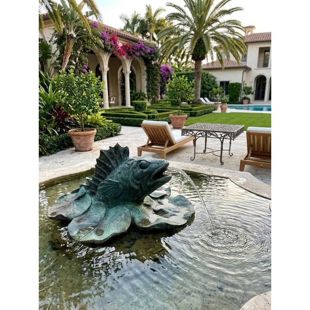 Vintage Verdigris Bronze Perch & Lily Pad Fountain Spouted Sculpture For Sale - Image 10 of 12