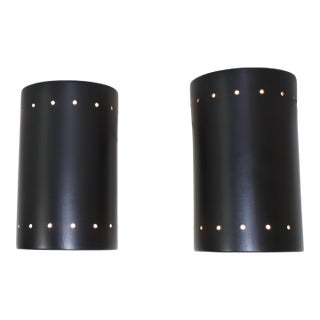 Pair 1980s Black Ceramic Wall Sconces by Justice Design For Sale