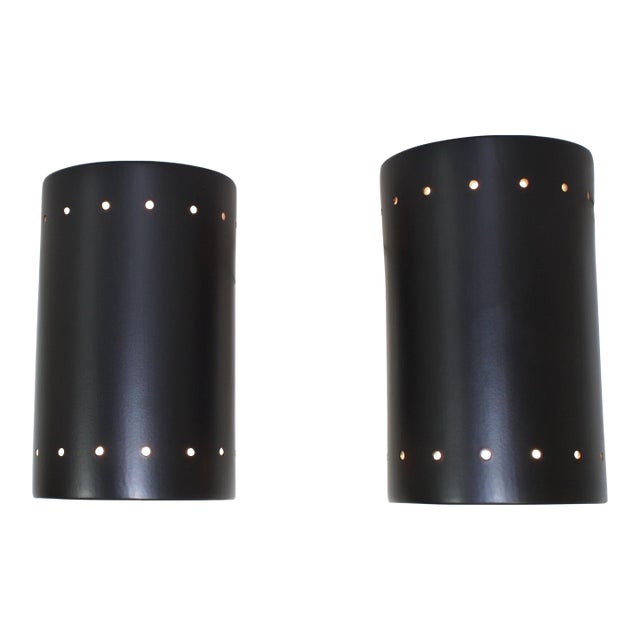 Pair 1980s Black Ceramic Wall Sconces by Justice Design For Sale