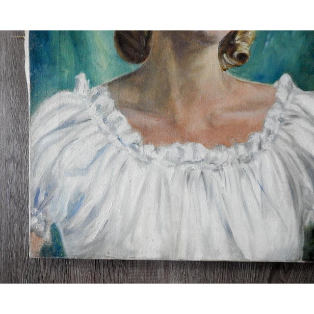 Mid 20th Century Mid 20th Century Wpa Style Woman in White Portrait Painting For Sale - Image 5 of 7