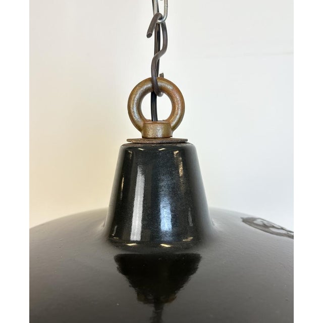 Mid-Century Modern Industrial Black Enamel Pendant Lamp, 1950s For Sale - Image 3 of 18