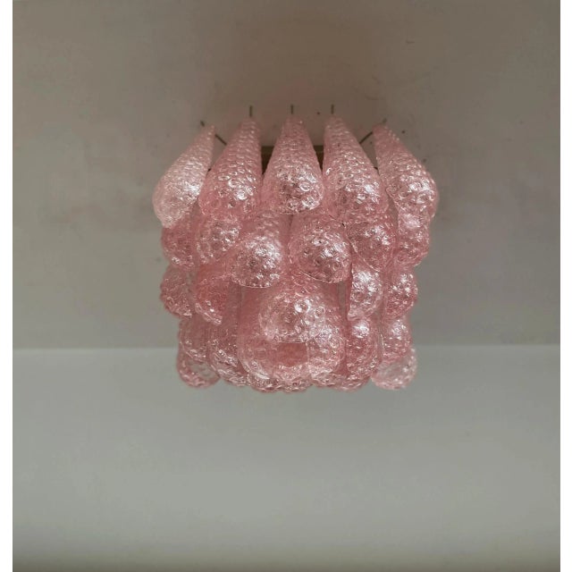 Murano Ceiling Chandelier – 32 Rose/Pink Grit Drop Shape Glass For Sale In Los Angeles - Image 6 of 11