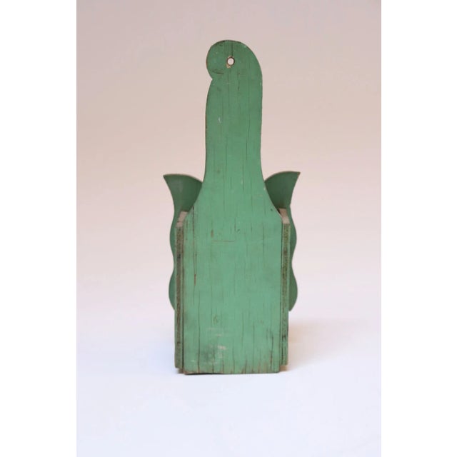 Folk Art Vintage Folk Art Carved "Cat" Mint Green Matchbook Holder For Sale - Image 3 of 12